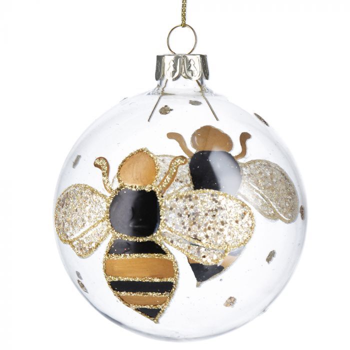 Gisela Graham Glass Bauble w/Black and Gold Bumble Bee